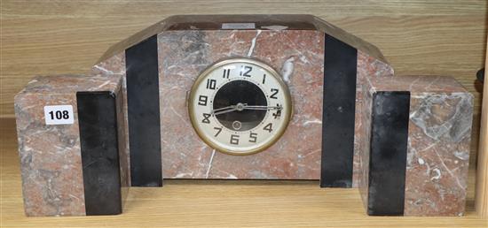 An Art Deco marble clock set